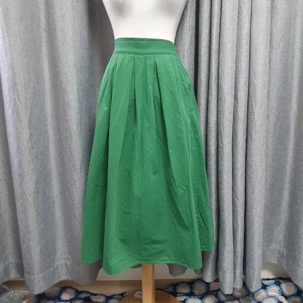 [BUNJANG] 55-Pin Tuck Green Banding Long Skirt / 55핀턱 그린 밴딩 롱스커트