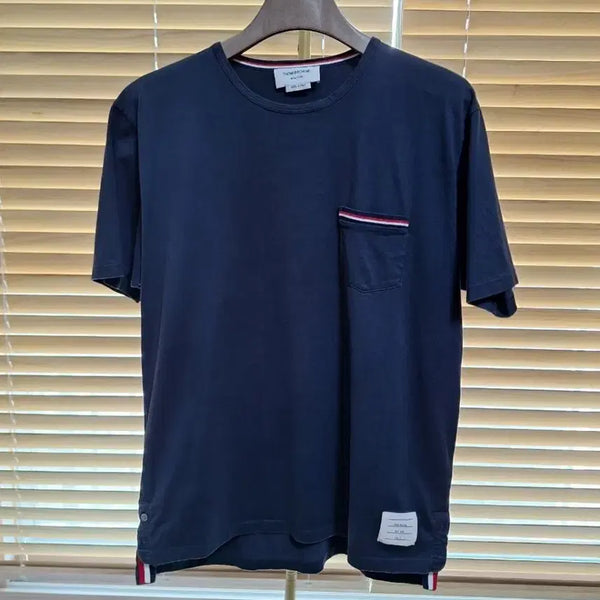 [BUNJANG] Thom Browne Pocket Short Sleeve T-Shirt Navy XXL / [정품/신형/5사이즈/당일발송] 톰브라운 포켓 반팔 티셔츠 네이비 XXL