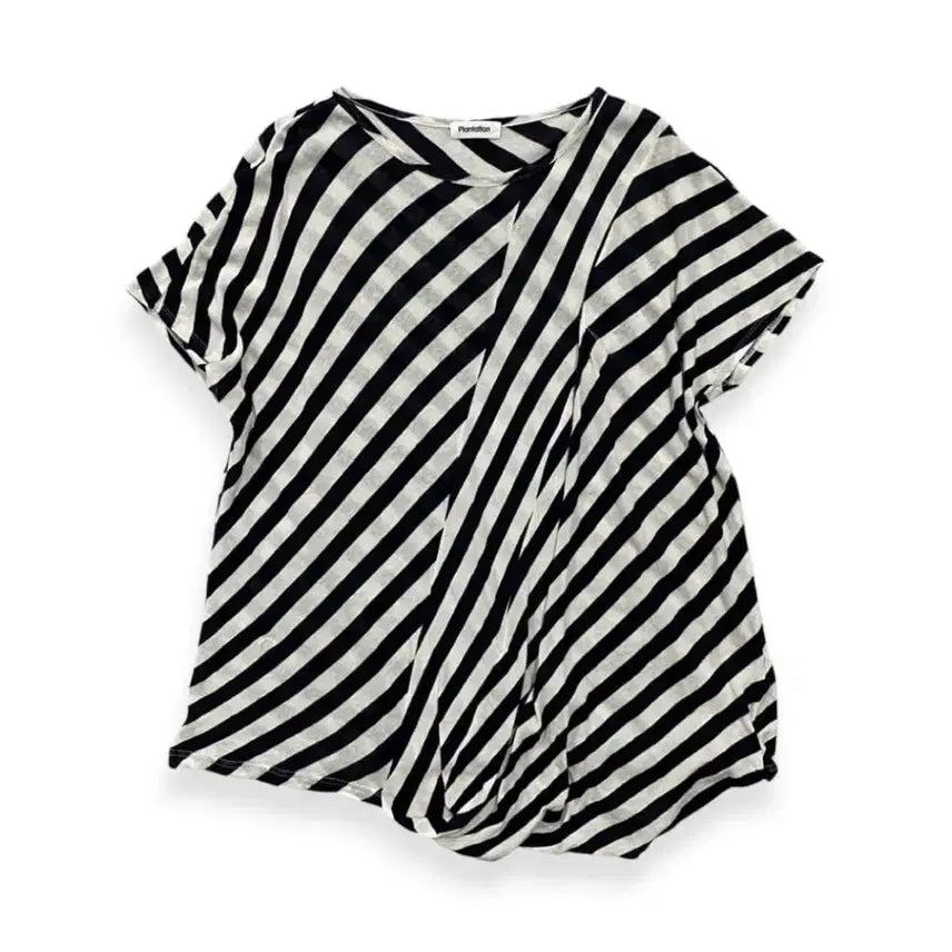 [BUNJANG] Issey Miyake Plantation Asymmetrical Striped T-Shirt / 이세이미야케 플랜테이션 스트라이프 비대칭 반팔티셔츠