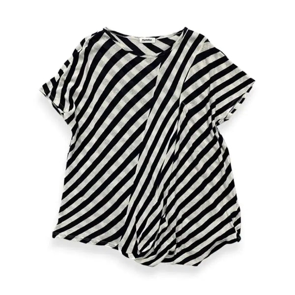 [BUNJANG] Issey Miyake Plantation Asymmetrical Striped T-Shirt / 이세이미야케 플랜테이션 스트라이프 비대칭 반팔티셔츠