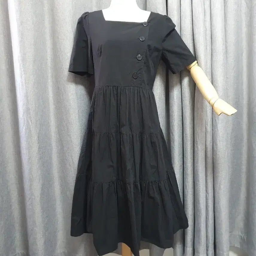 [BUNJANG] Square Neck Crinkled Long Dress / S스퀘어넥 바시락 롱 원피스