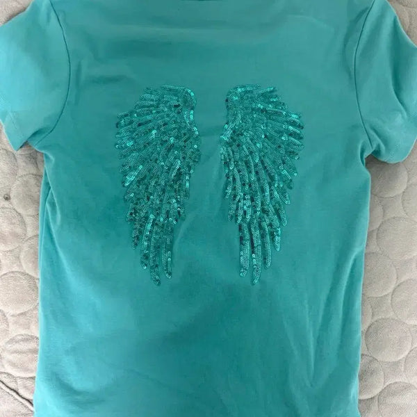 [BUNJANG] Subdued Wings Sequin T-Shirt Mint / 섭듀드 윙즈 스팽글 티셔츠 민트