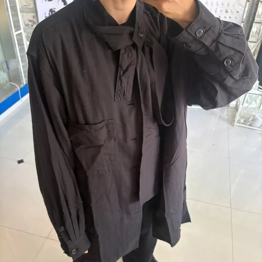 [BUNJANG] S'YTE Double Gauze Band Collar Stole Shirt Black / S'YTE 사이트 stole shirt