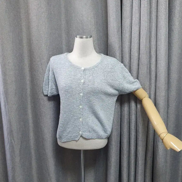 [BUNJANG] Blooming Puff Summer Knit Cardigan / 블루밍 퍼프 여름니트가디건
