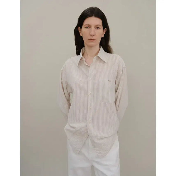 [BUNJANG] Roseoul Striped Shirt Peanut Beige / 로서울 셔츠 스트라이프피넛베이지