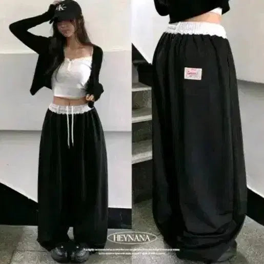 [BUNJANG] Heinana Colorblock Pin Tuck Wide Summer Pants / 새상품) 헤이나나 배색 핀덕 와이드 여름 팬츠