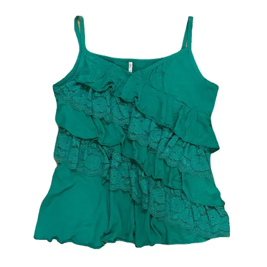 [BUNJANG] Mint Lace Ruffle Camisole Sleeveless - Japanese Vintage Oriental Mori Style / 민트 레이스 캉캉나시 슬리브리스 일본빈티지 오리엔탈 모리룩 갸루