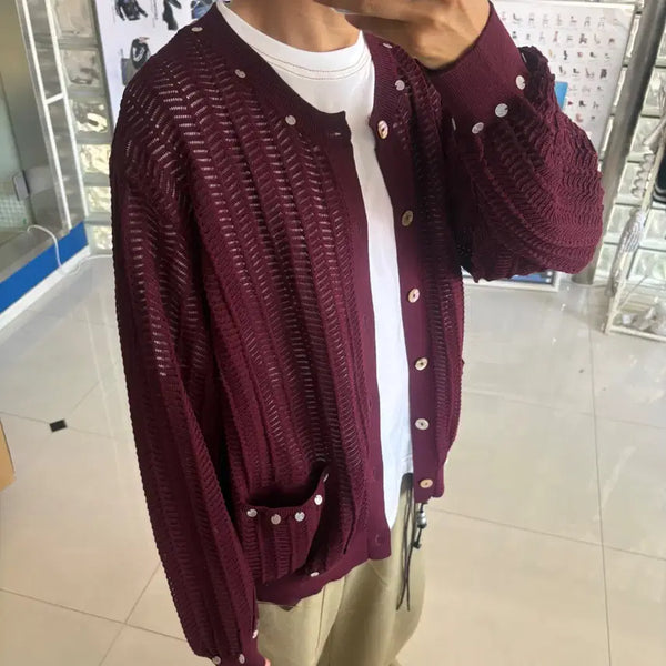 [BUNJANG] KOOI Shell Lace Knit Cardigan Burgundy / KOOI 코이 shell lace knitcardigan
