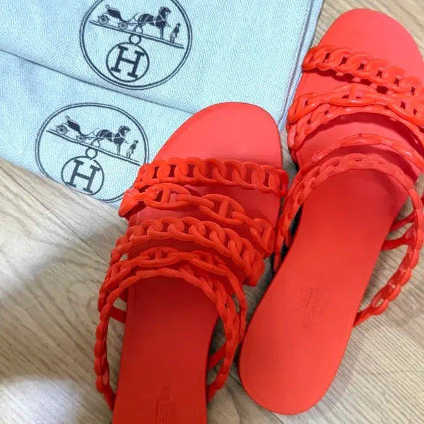 [BUNJANG] Hermes Orange Jelly Flat Sandals Size 38 / 에르메스 오렌지 컬러 젤리 플랫 38
