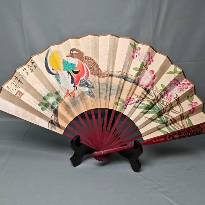 [BUNJANG] Qing Dynasty Court Painter Yu Sheng Bidirectional Folding Fan with Bird and Flower Painting / 청대 궁정화가 여성 명의 화조도 접선 부채 중국골동품 고 미술품 고화 그림