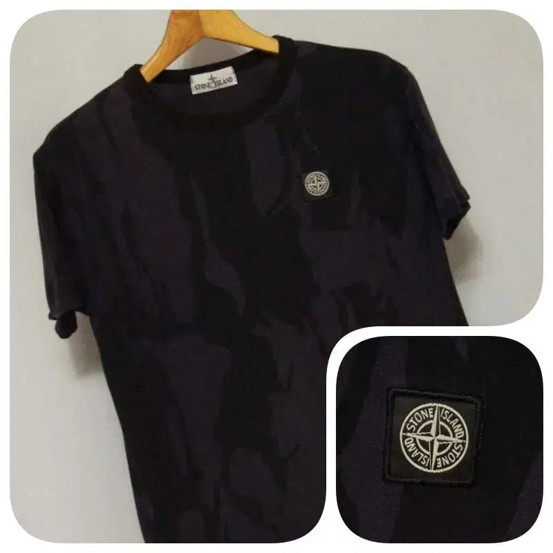 [BUNJANG] Black Pattern Round Neck T-Shirt / 편집샵 블랙 패턴 반팔 라운드 티셔츠 남성95