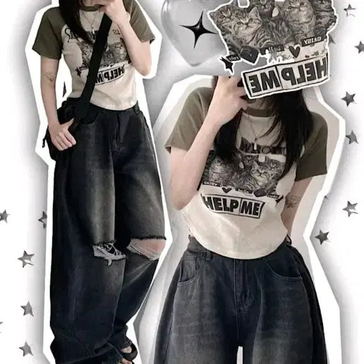 [BUNJANG] Vintage Raglan Semi-Crop T-Shirt / 새상품) 빈티지 나그랑 세미크롭티
