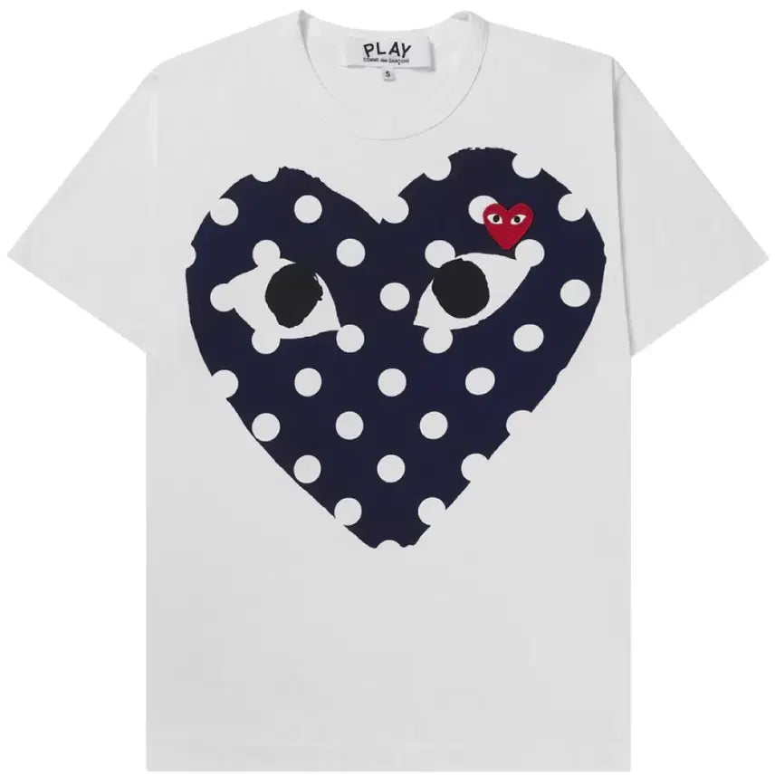 [BUNJANG] Comme des Garçons Big Heart Polka Dot T-Shirt White S Size / 꼼데가르송 빅하트 도트 반팔 티셔츠