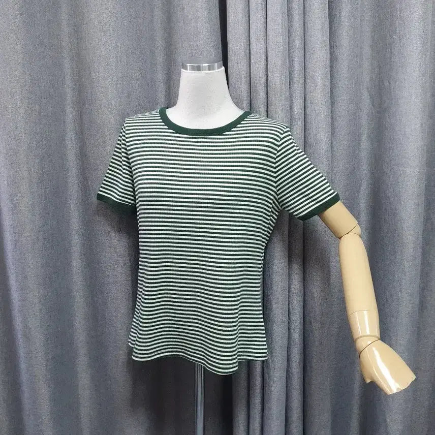 [BUNJANG] Green Stripe Short Sleeve T-Shirt / 그린 스트라이프 반팔티