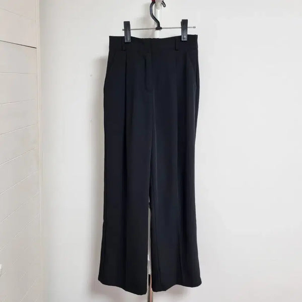 [BUNJANG] High-Waisted Pin-Tuck Slacks - Black, Size S (Short Women's Fit) / 하이웨스트 키작녀 슬랙스 S사이즈 블랙 키작녀바지 뒷밴딩