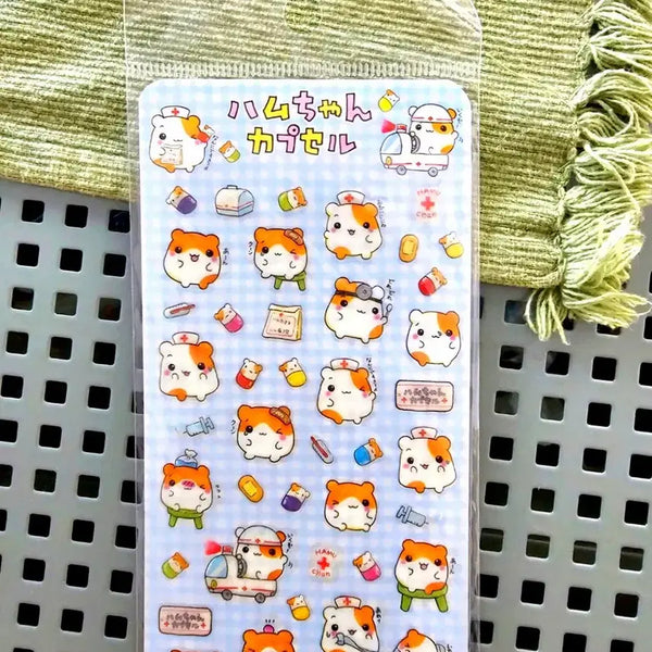 [BUNJANG] Q-LiA Hamster Hospital Sticker Set / qlia 헤이세이 스티커,병원 햄스터 스티커,하무 병원 스티커, 햄찌 햄쨩 q lia 스티커