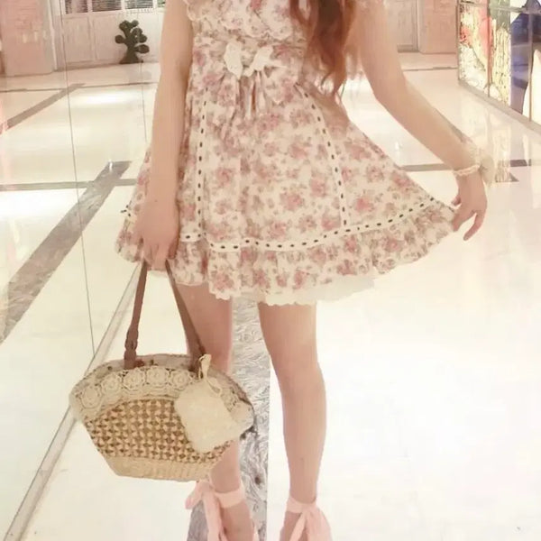 [BUNJANG] Liz Lisa Pink Floral Ribbon Dress / 리즈리사 빈티지 원피스 고전 히메갸루 라떼 stc 엑시즈팜 핑크 플로럴