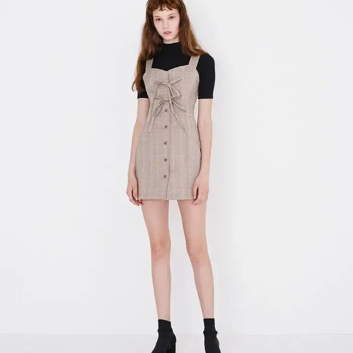 [BUNJANG] Margarin Fingers Ribbon Check Bustier Sleeveless Dress (With Silver Thread) / 마가린핑거스 리본 체크 뷔스티에 나시 원피스 (은사O)