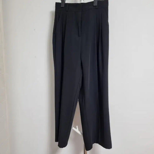 [BUNJANG] High-Waisted Black Wide Slacks - Size M (Petite Fit) / 하이웨스트 키작녀 슬랙스 M사이즈 블랙 와이드슬랙스 바지