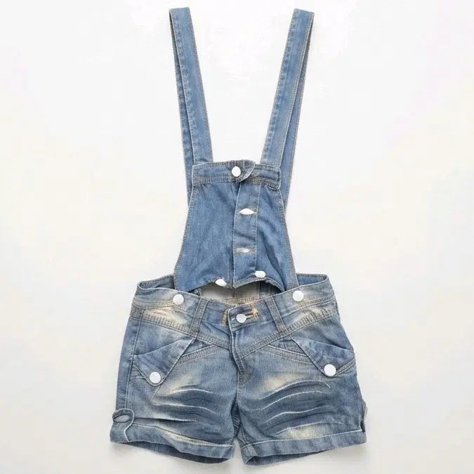 [BUNJANG] Detachable Strap Vintage Wash Denim Shorts / 빈티지 워싱 데님 멜빵 탈부착 반바지 S. 새상품
