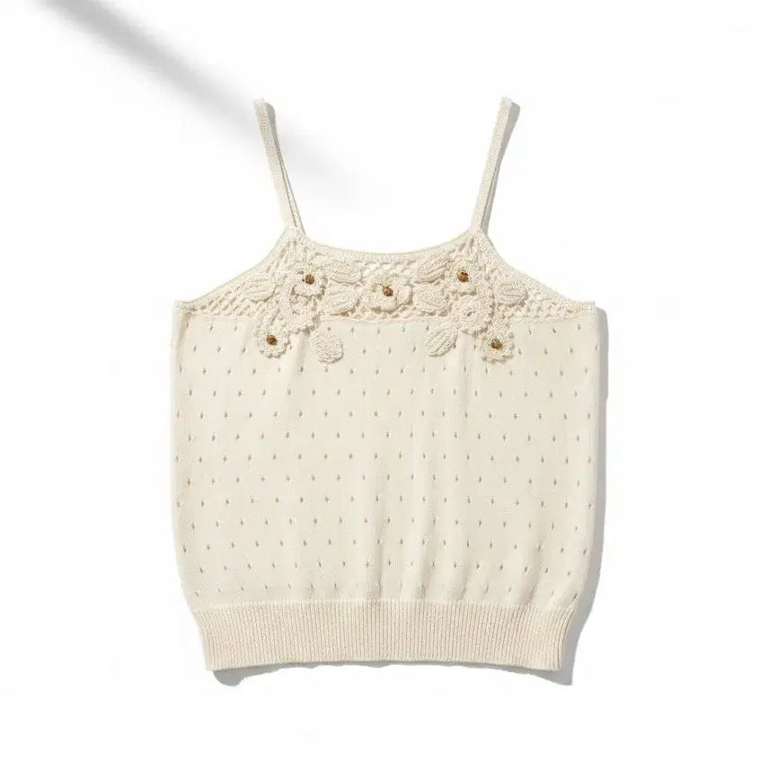 [BUNJANG] Crochet Flower Sleeveless Knit Top / 크로셰 플라워 민소매 니트