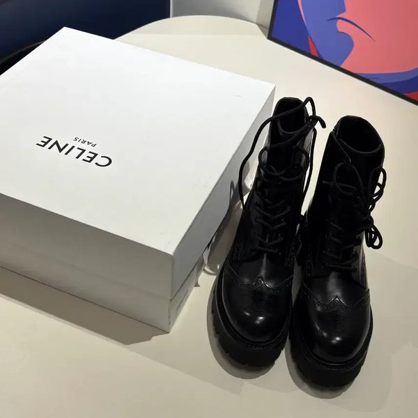 [BUNJANG] Celine Triomphe Logo Leather Lace-up Boots / 셀린느 트리오페 로고 레더 레이스업 부츠 240