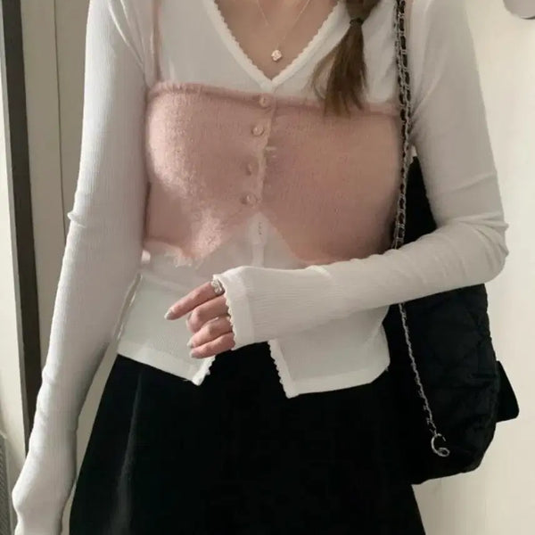 [BUNJANG] Mellounge Ribbed V-Neck Cardigan / 멜라운지 골지 브이넥 가디건 새상품