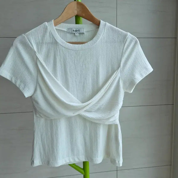 [BUNJANG] RAIVE Shirring Short Sleeve T-Shirt White Size 2 / 레이브 raive 반팔 티 ~ 셔링 주름