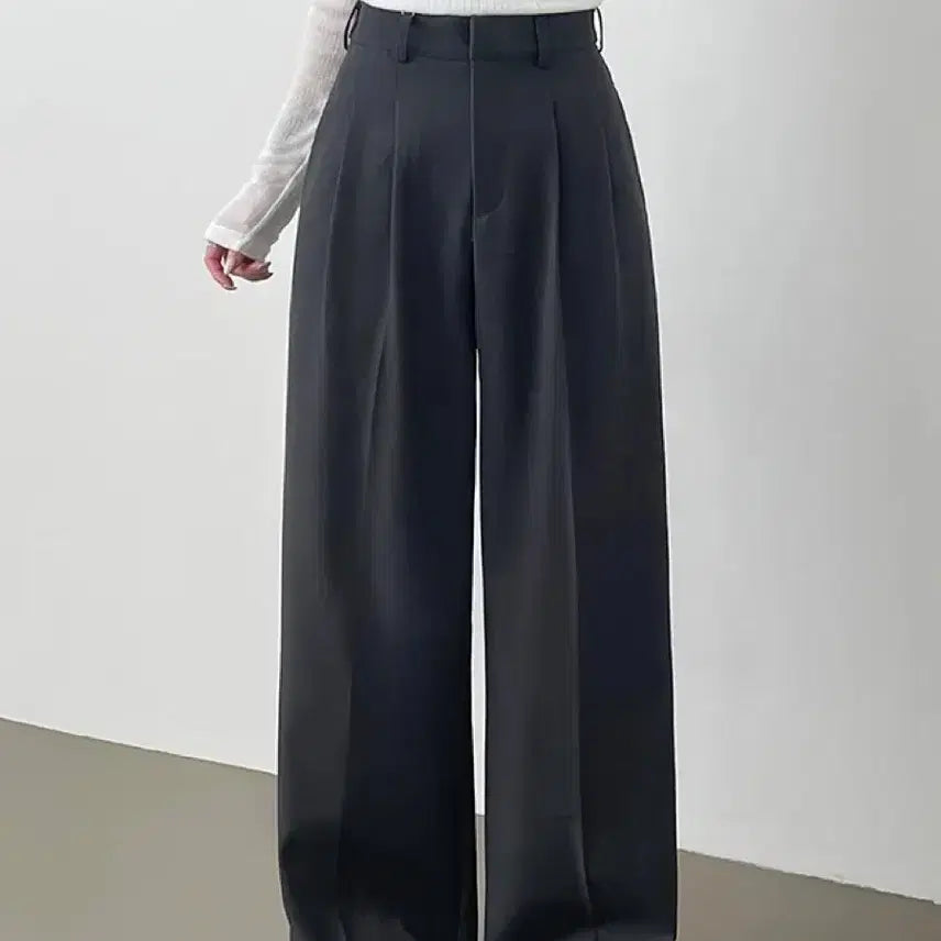[BUNJANG] Women's Double Pleated Wide-Leg Slacks Pants (Charcoal, S) / (새상품) 여성 더블핀턱 와이드슬랙스팬츠 차콜 s 긴바지 하이웨스트찰랑