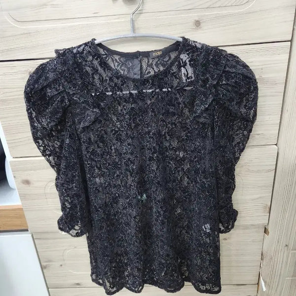 [BUNJANG] Maje Lace Puff Sleeve Blouse Black / 마쥬 maje 레이스 퍼프 소매 블라우스 블랙