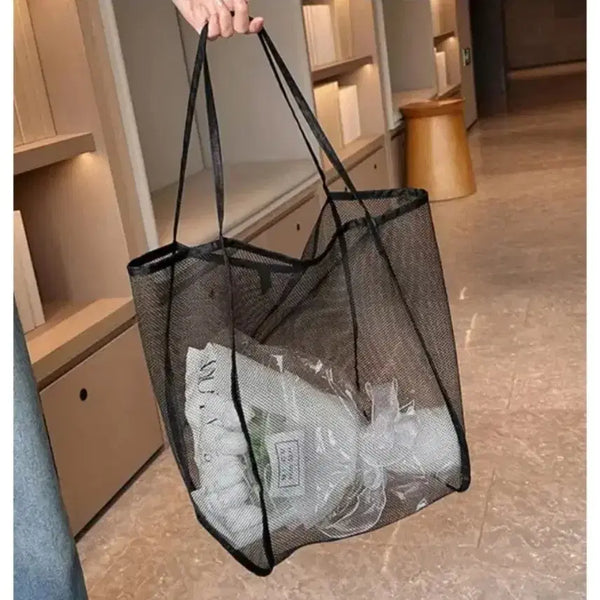 [BUNJANG] Beach Mesh Drawstring Bag with Portable Towel / 비치 메쉬 도트백+휴대용타월