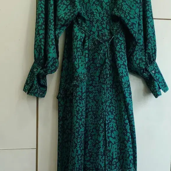 [BUNJANG] SYSTEM Floral Pattern Frill Long Dress Green / 시스템 플로럴 패턴 프릴 원피스 그린