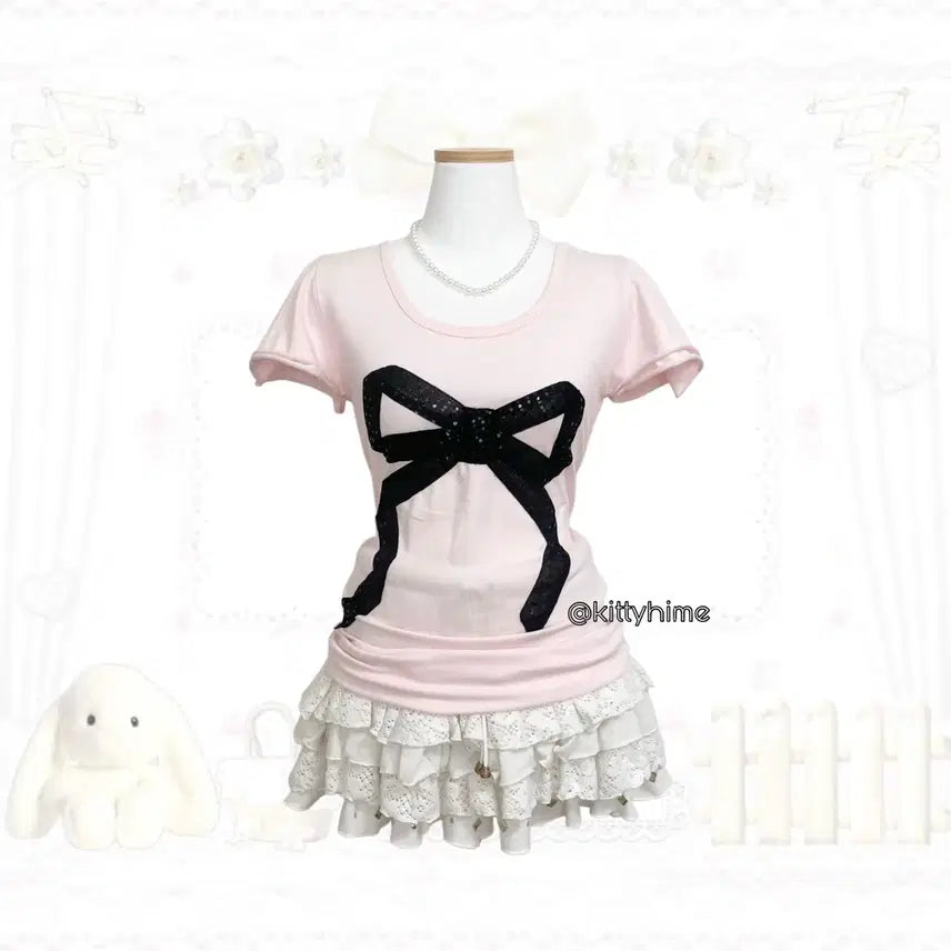 [BUNJANG] Sorridere Pink Big Ribbon Hime Gyaru Lolita Top / Sorridere 빅리본 핑크 히메갸루 로걀탑 러블리갸루 핀터깔 갸루 조지후쿠 팝갸루