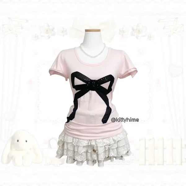 [BUNJANG] Sorridere Pink Big Ribbon Hime Gyaru Lolita Top / Sorridere 빅리본 핑크 히메갸루 로걀탑 러블리갸루 핀터깔 갸루 조지후쿠 팝갸루