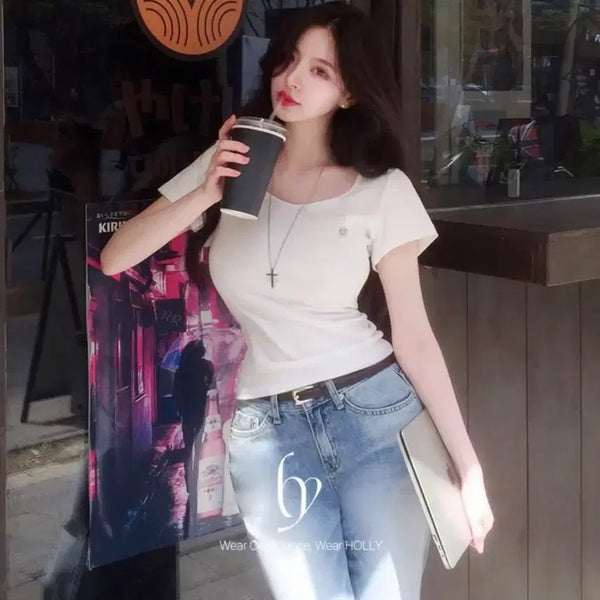 [BUNJANG] Holy Dolce U-Neck Short-Sleeve T-Shirt / 에이블리 홀리 돌체 유넥 반팔티