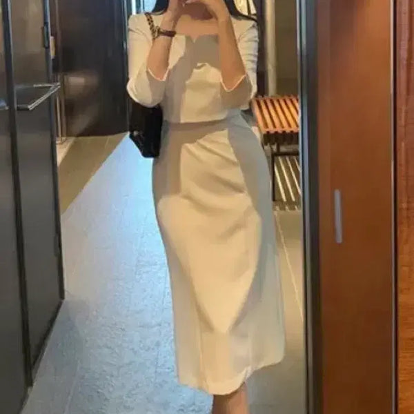 [BUNJANG] Square Neck Midi Dress (Cream, M) / 결혼식 2부, 하객룩, 스퀘어넥 원피스 (크림, M)