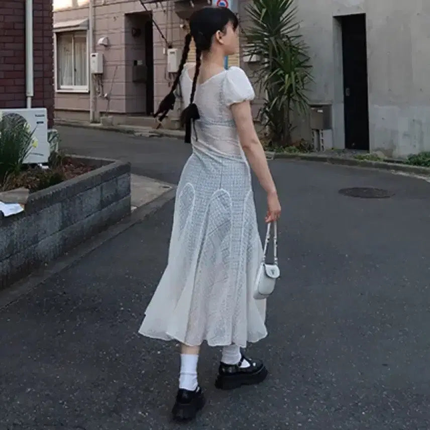 [BUNJANG] Freckle Bias Puff See-through Dress / [택O미시착새상품] 프레클 바이어스 퍼프 시스루 드레스 원피스 화이트 freckle