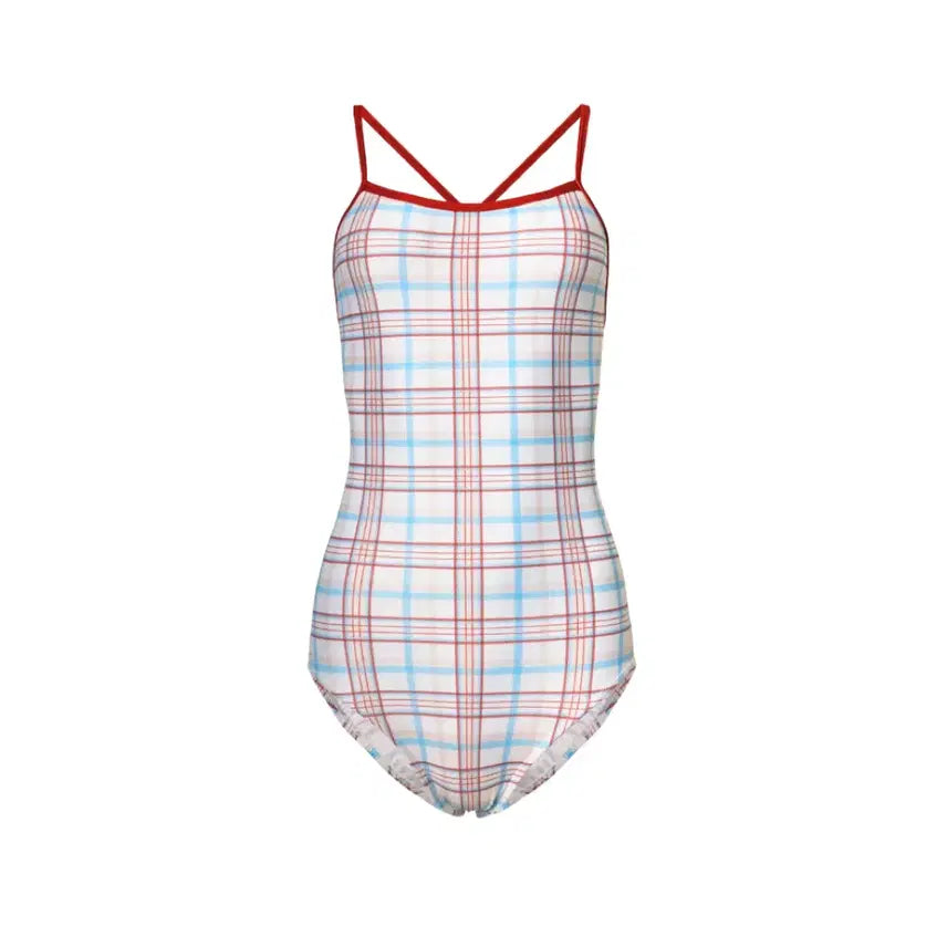 [BUNJANG] Pieces Plaid Check One-Piece Swimsuit Ivory / 파이시스 Plaid Check One-Piece Swimsuit