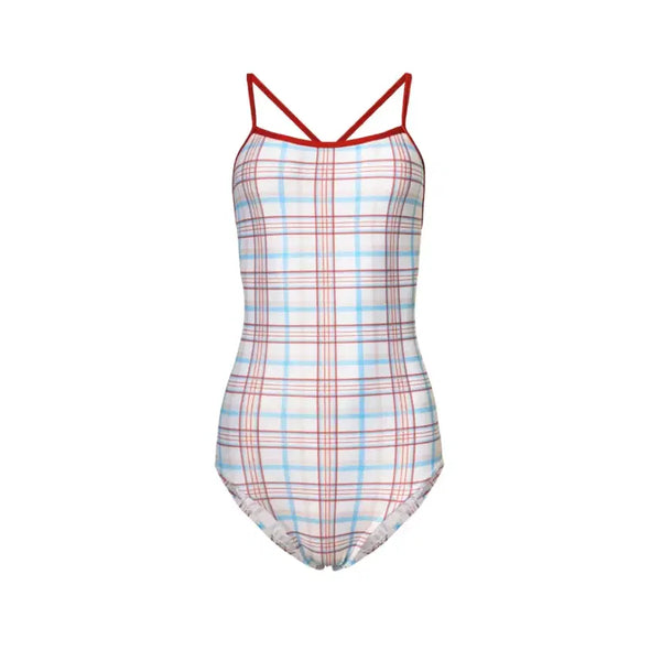 [BUNJANG] Pieces Plaid Check One-Piece Swimsuit Ivory / 파이시스 Plaid Check One-Piece Swimsuit