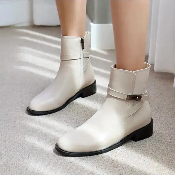 [BUNJANG] Vanillashu Leather Ankle Boots - Ivory, Size 255 / 바닐라슈 앵클부츠 255 아이보리 마커스 소가죽 크로스벨트