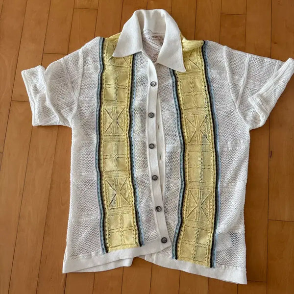 [BUNJANG] Kapital Crochet Knit White Yellow Blue / 캐피탈 크로셰 니트