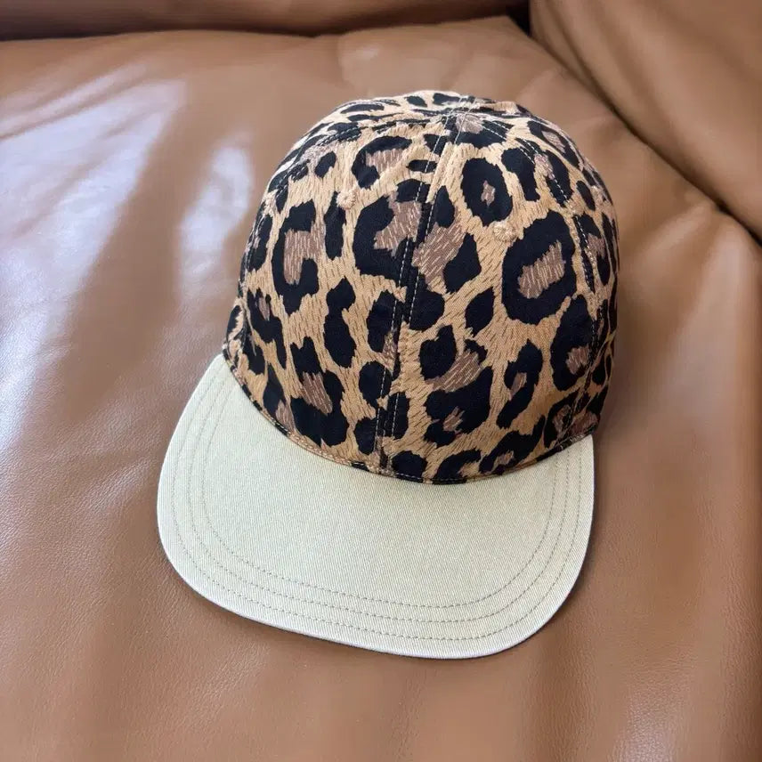 [BUNJANG] Kapital Cotton Herringbone Leopard Print Baseball Cap / 캐피탈 코튼 헤링본 레오파드 프린트 베이스볼 캡 볼캡 모자 브라운