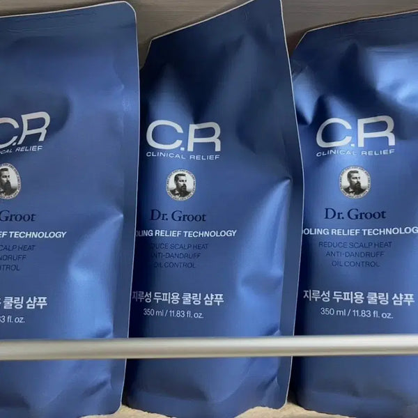 [BUNJANG] Dr. Groot Seborrheic Scalp Cooling Shampoo Refill (350ml) - 3 Pack with Scalp Brush / 닥터그루트 지루성 두피용 쿨링 샴푸 리필 350ml 3개