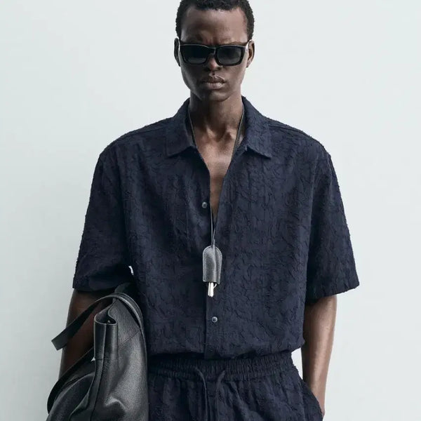 [BUNJANG] Zara Textured Jacquard Shirt Navy Men's Size L-XL (M) / M 체감 L~XL 105 새제품) 자라 텍스처 자카드 셔츠 네이비 남자