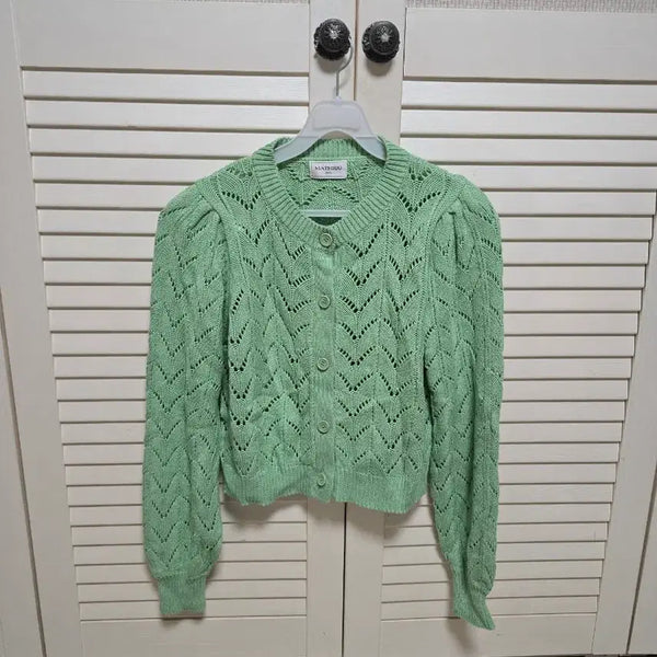 [BUNJANG] Mint Puff Sleeve Knit Cardigan / 연두색 퍼프소매 니트 가디건