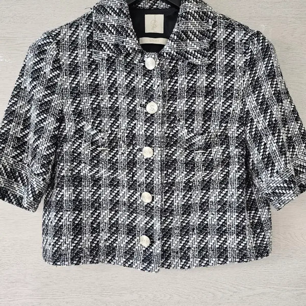[BUNJANG] YUMER Half Sleeve Crop Tweed Jacket / 유메르 반팔 크롭 트위드자켓