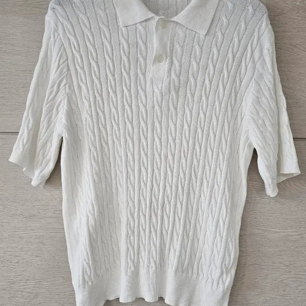 [BUNJANG] Musinsa Standard Cable Short Sleeve Knit White / 무신사스탠다드 케이블 반팔 니트 화이트