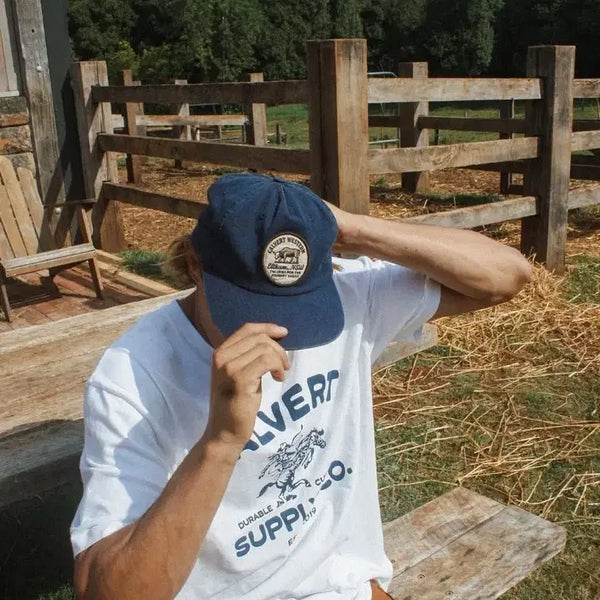[BUNJANG] Calvert Western Navy Twill Cotton Bull Patch Snapback Cap / Calvert Western 칼버트 웨스턴 소 패치 스냅백 네이비 캡