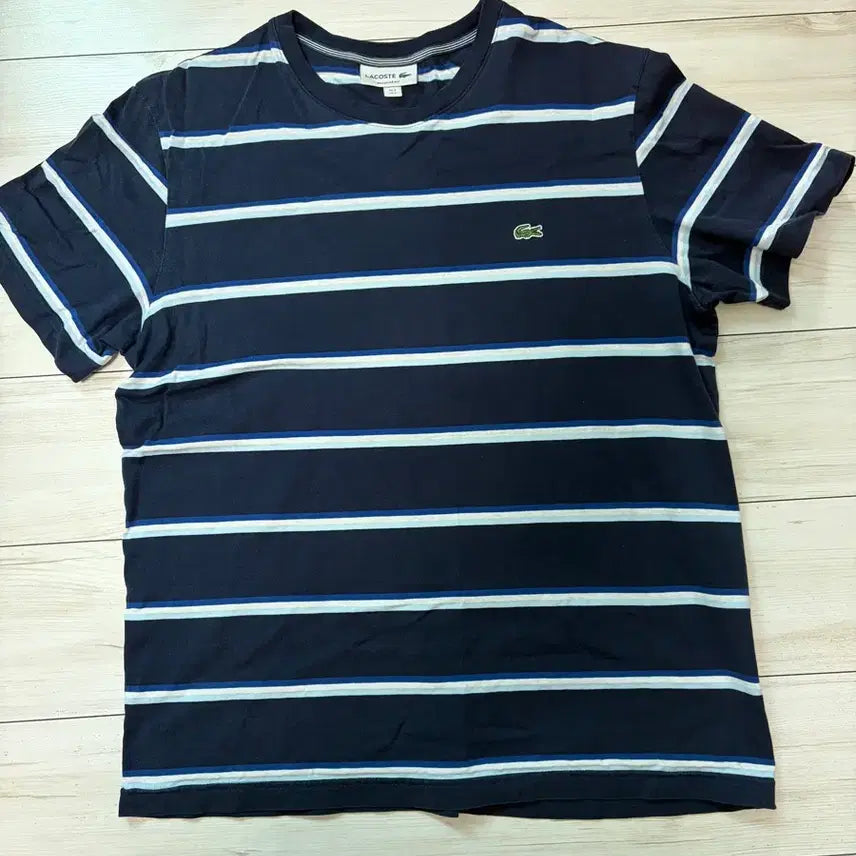 [BUNJANG] Lacoste Striped Short-Sleeve T-Shirt Navy / 라코스테 스트라이프 반팔티 네이비