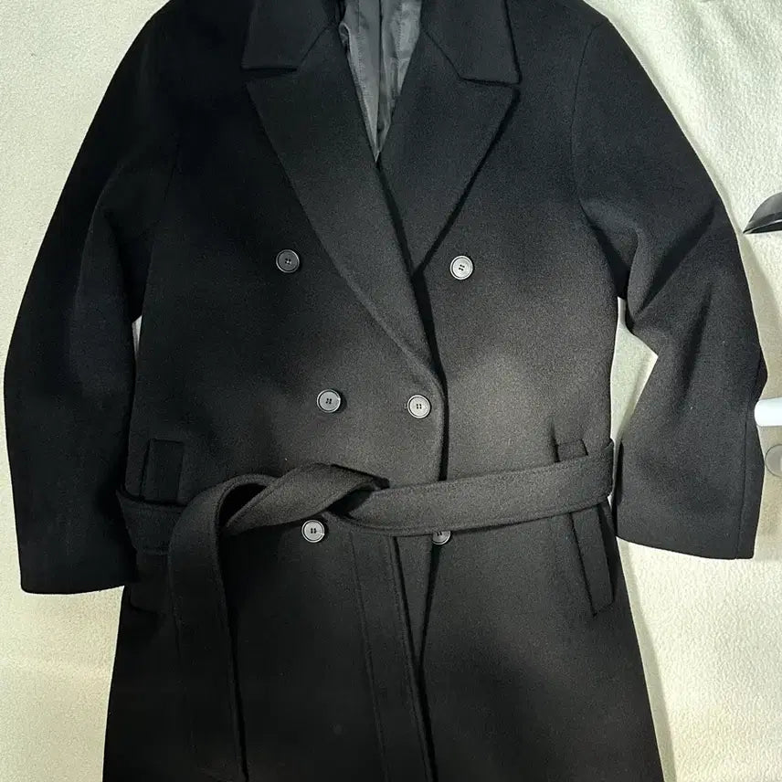 [BUNJANG] Drawfit Premier Pure Cashmere Robe Double Coat [BLACK] S / 드로우핏 프리미어 퓨어 캐시미어 로브 더블 코트 [BLACK] S사이즈